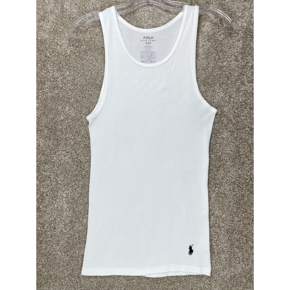 Polo Ralph Lauren Ribbed Cotton Tank Top Mens Sz M White Classic Fit Pony Logo